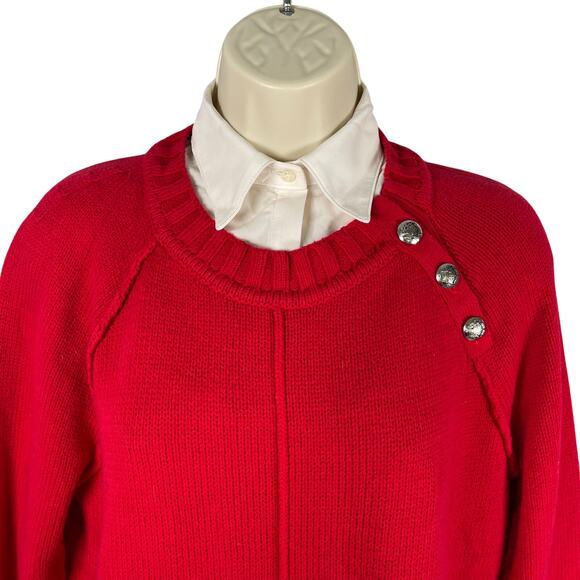 Lauren Ralph Lauren Sweater Womens Medium Red Crest Button Twofer Collared - Picture 1 of 9